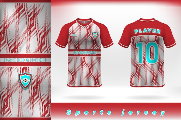 Red and white sports jersey template design red abstract art pattern