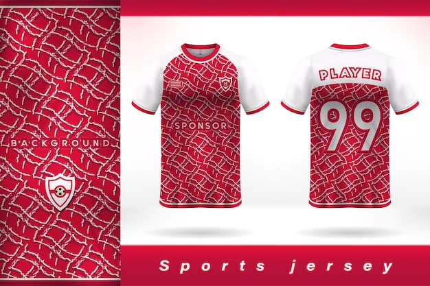 Red and white sports jersey template design style number 01