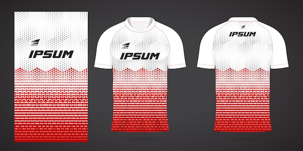 Red white sports jersey template for team uniforms and soccer t shirt design