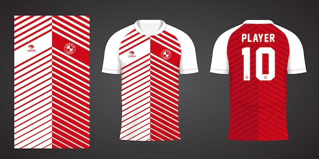 Red white sports soccer jersey template