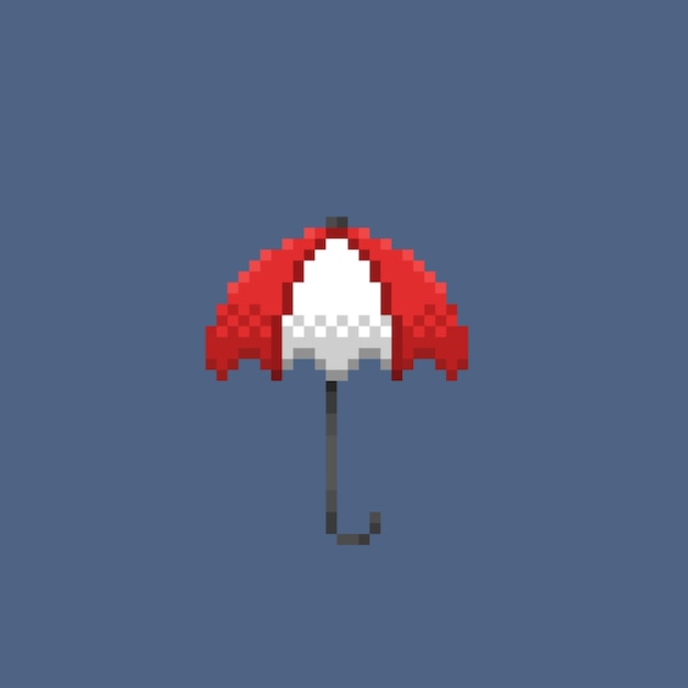 red and white umbrella in pixel art style