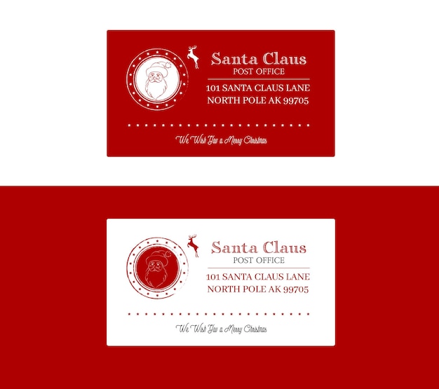 Red and white visit cards of Santa Claus