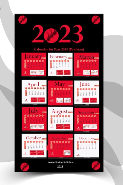 Red and white Wall calendar 2023 new year clean calendar template