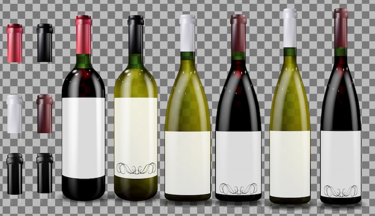 Vector red and white wine bottles. realistic