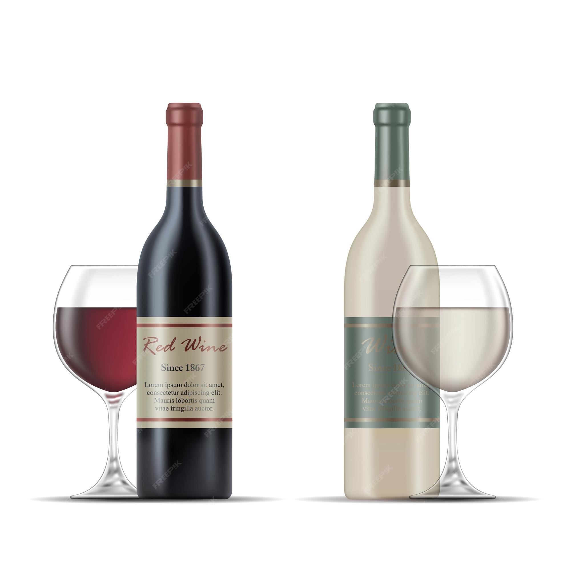 Red and white wine in bottles wineglasses Vector Image