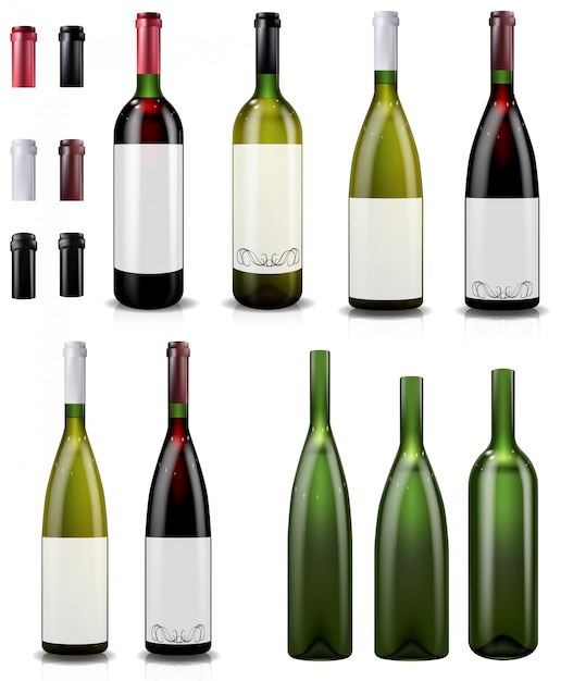 Red and white wine bottles.