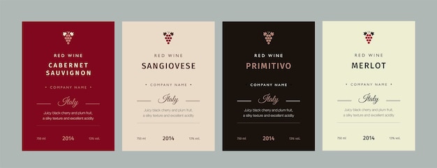 Red and white wine label. special collection best quality grape varieties and premium wine brand names labels.