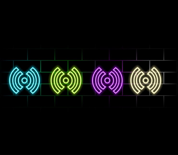 Vector red wifi technology digital radar neon light vector symbol glow wireless waves connection icon sound