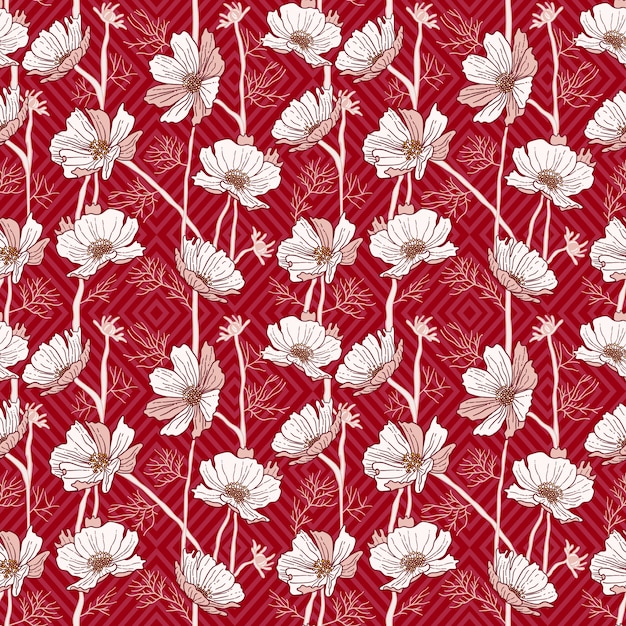 Vector red wild flower single color pattern