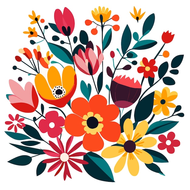 Вектор Красные дикие весенние цветы и листья букет векторная иллюстрация