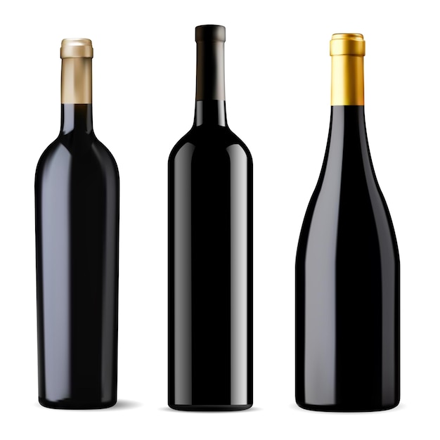 Vector red wine bottle black glass mockup isolated vector