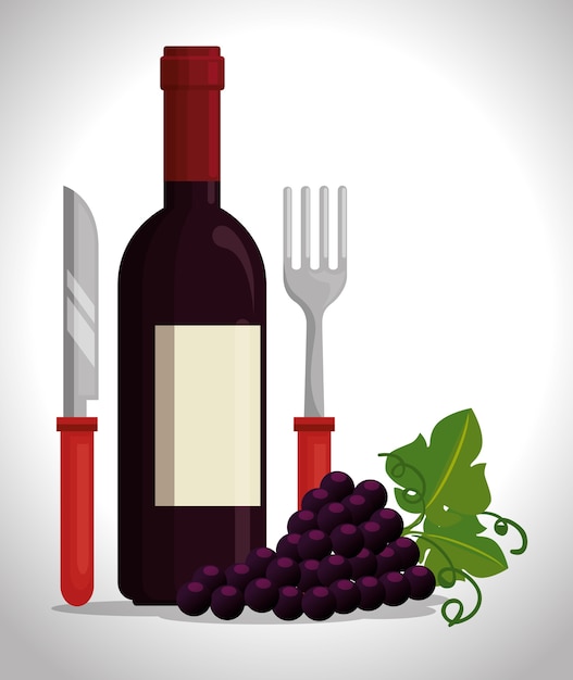 Red wine bottle and grapes