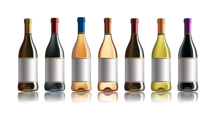 Vector red wine bottle. set of white, rose, and red wine bottles. isolated on white background.
