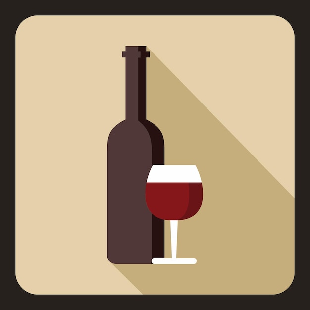 Red wine and glass icon in flat style with long shadow Drink symbol vector illustration