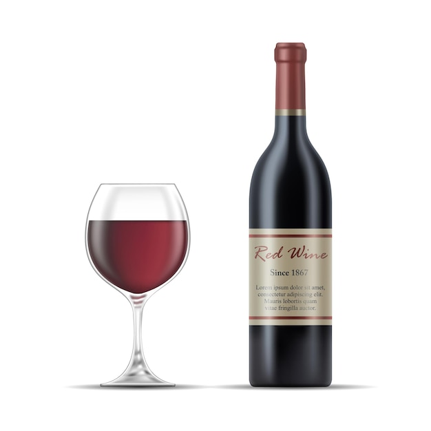 Vector red wine glass and wine bottle