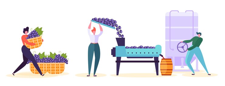 Vector red wine production factory character set