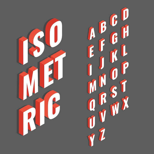 Red with white isometric 3d font, three-dimensional alphabet letter