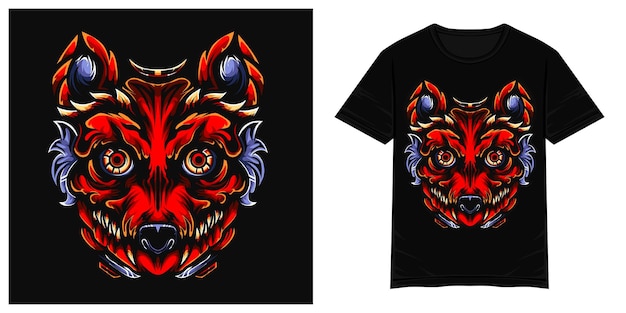 Красный волк монстр векторная иллюстрация футболки