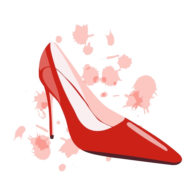 Red women's glamor shoe on a watercolor background. Illustration, icon, vector