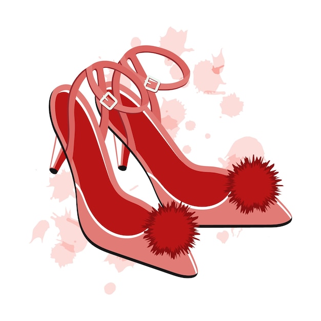 Vector red women's glamor shoes on a white background. illustration, icon, vector