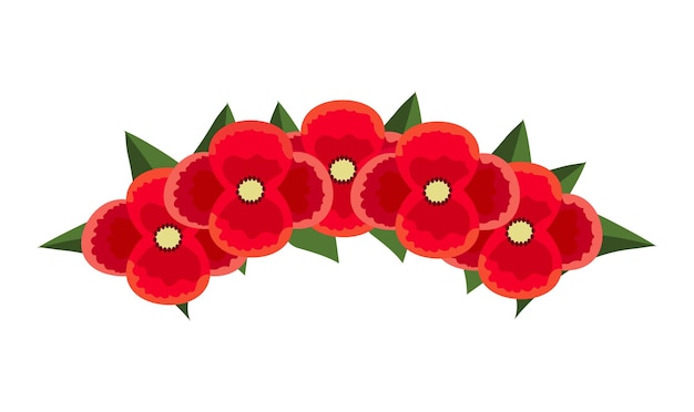 Red wreath of poppy flowers on the head in a flat style. bright, beautiful flower diadem for embellishing and collage of a woman's hairstyle.