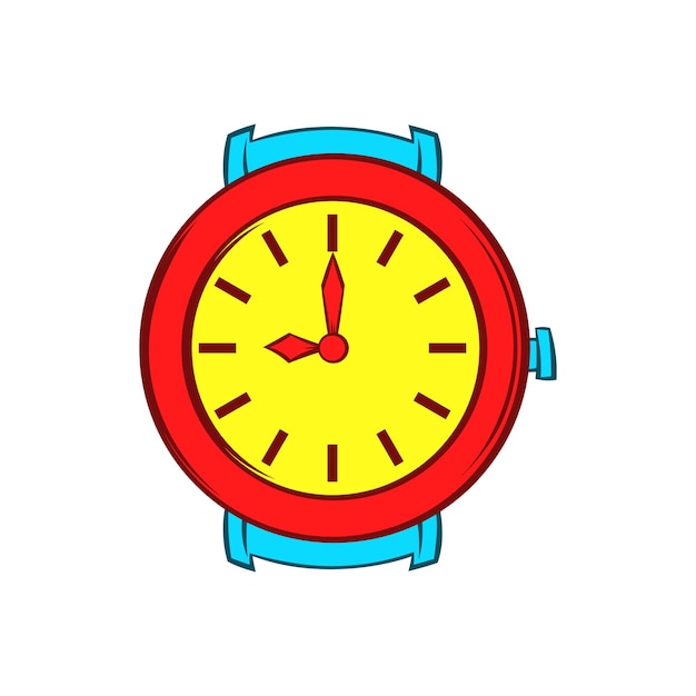 흰색 배경에 만화 스타일의 빨간색 손목 시계 아이콘