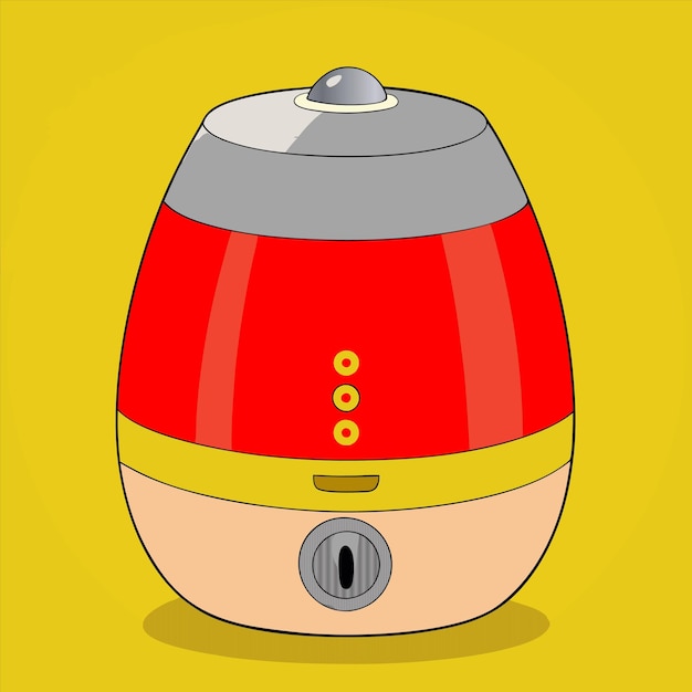 a red and yellow appliance with a silver lid