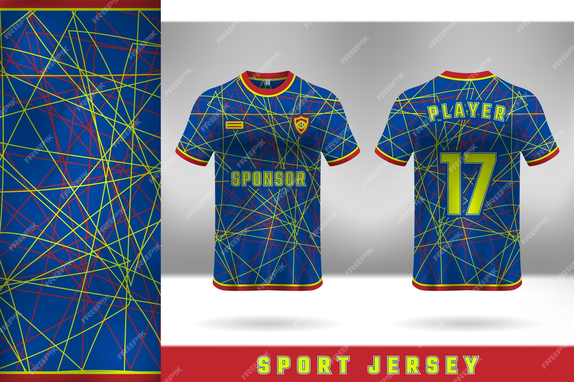 Premium Vector  Red, yellow and blue jersey template designs for sports  uniforms