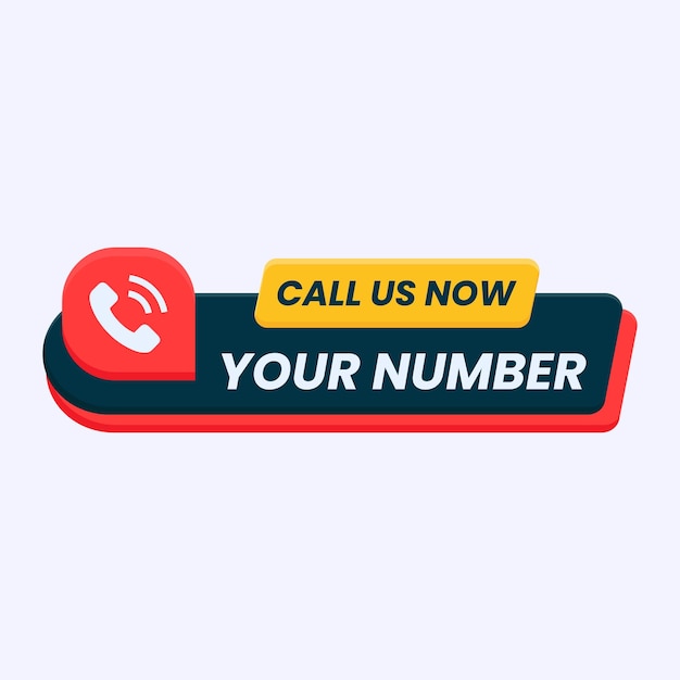 red yellow call us now button banner vector with your number