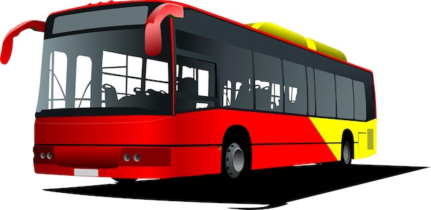 Red yellow City bus on the road Coach Vector 3d illustration