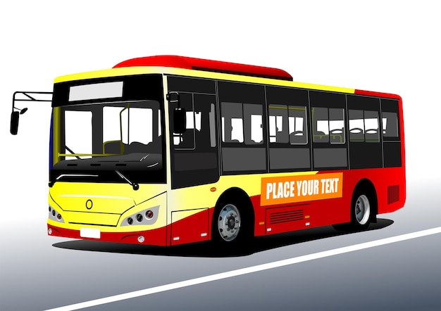 Red Yellow City buses on the road Coach