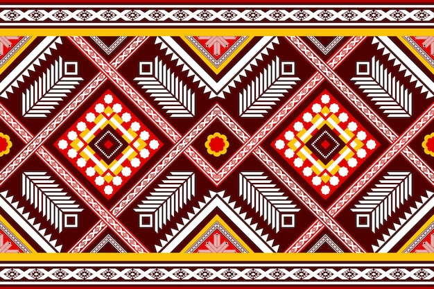 빨간색 노란색 민족 기하학적 동양 원활한 전통 패턴입니다. 배경, 카펫, 벽지 배경, 의류, 포장, 바틱, 직물을 위한 디자인. 자수 스타일. 벡터