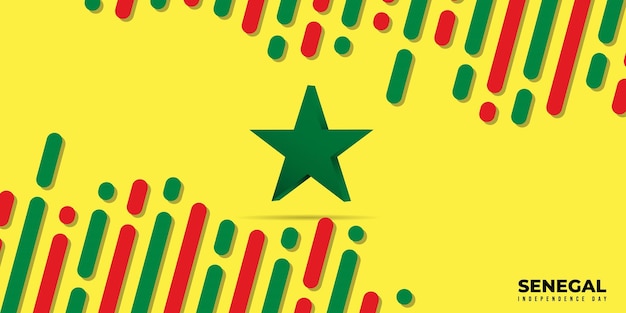 세네갈 독립 기념일을 위한 녹색 별 디자인이 있는 빨간색 노란색 및 녹색 배경