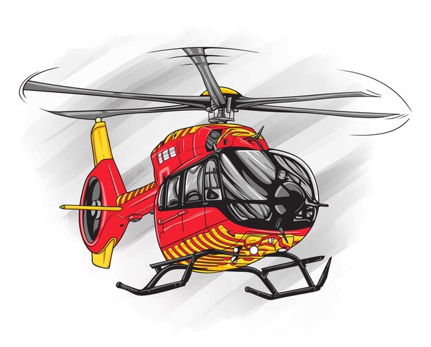 Red and yellow rescuers helicopter vector clip art