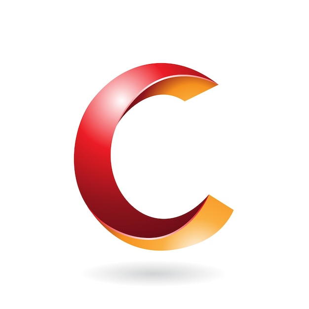 Vector red and yellow shiny twisted letter c icon with a shadow