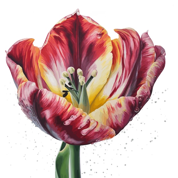 A red and yellow tulip with a red and yellow flower in the center.