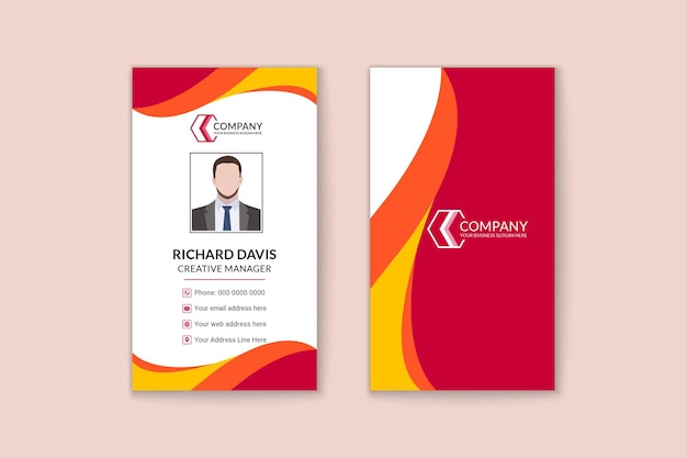 Red and yellow wave style vertical business card template