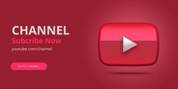 Vettore banner di iscrizione youtube rosso con logo youtube 3d
