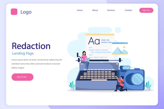 Redaction concept online landing page website flat vector template