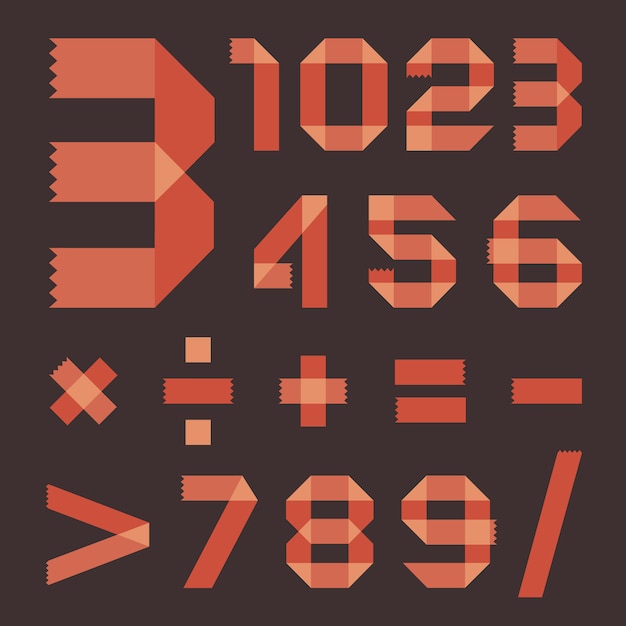 Reddish scotch tape font (arabic numerals)