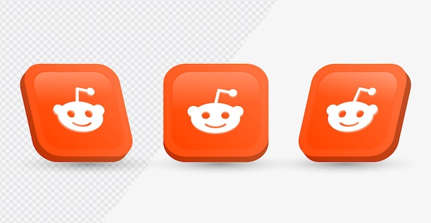 Значок логотипа reddit в современном квадрате 3d-рендеринга для значков социальных сетей или сетевых логотипов