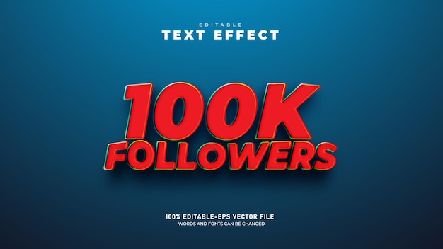 Vector redfollowers subscribers celebration editable colorful 3d text effect template