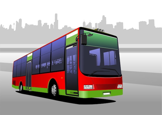 Vector redgreen city bus coach vector illustration