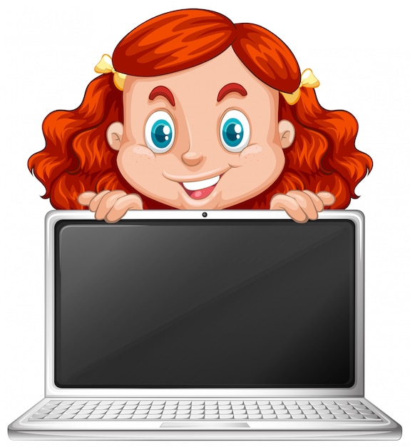 Vector a redhead girl with laptop
