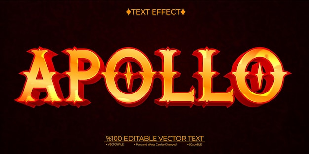 Vettore redn and gold greek god apollo editable vector 3d text effect