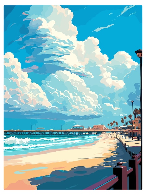 Редондо-бич, калифорния, винтажный туристический плакат, сувенирная открытка, портретная живопись, иллюстрация wpa