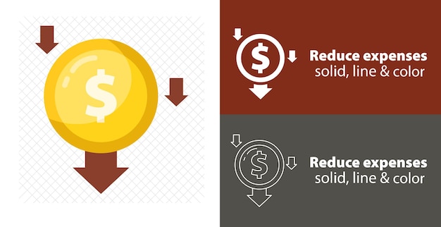 Reduce costs isolated flat illustration Reduce costs line icon