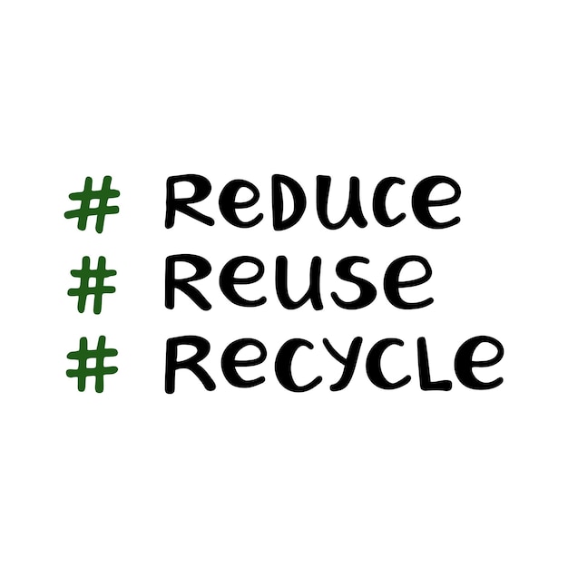 Vettore ridurre il riutilizzo riciclare citazioni ecologiche scritte a mano isolate su sfondo bianco illustrazione vettoriale delle scorte