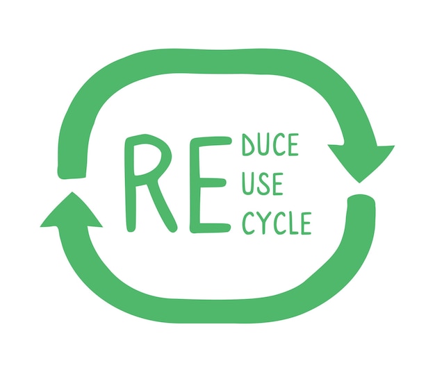 Vector reduce reuse recycle illustration with green arrows