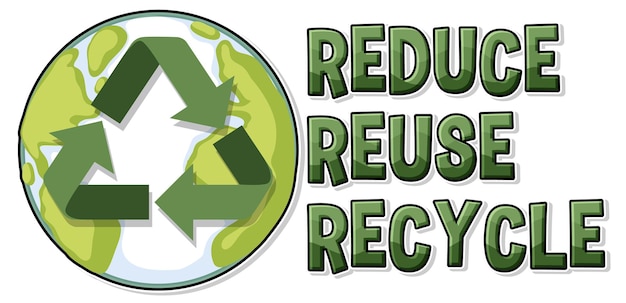 Vettore riduci il banner del logo del testo di riciclaggio del riutilizzo